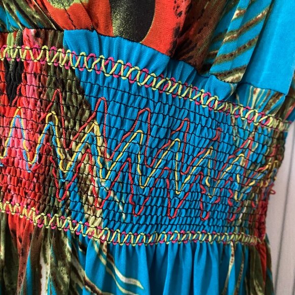 NWOT Turquoise Peacock Maxi Summer Dress | Versatile Festival Carnival Beachwear - Picture 10 of 11